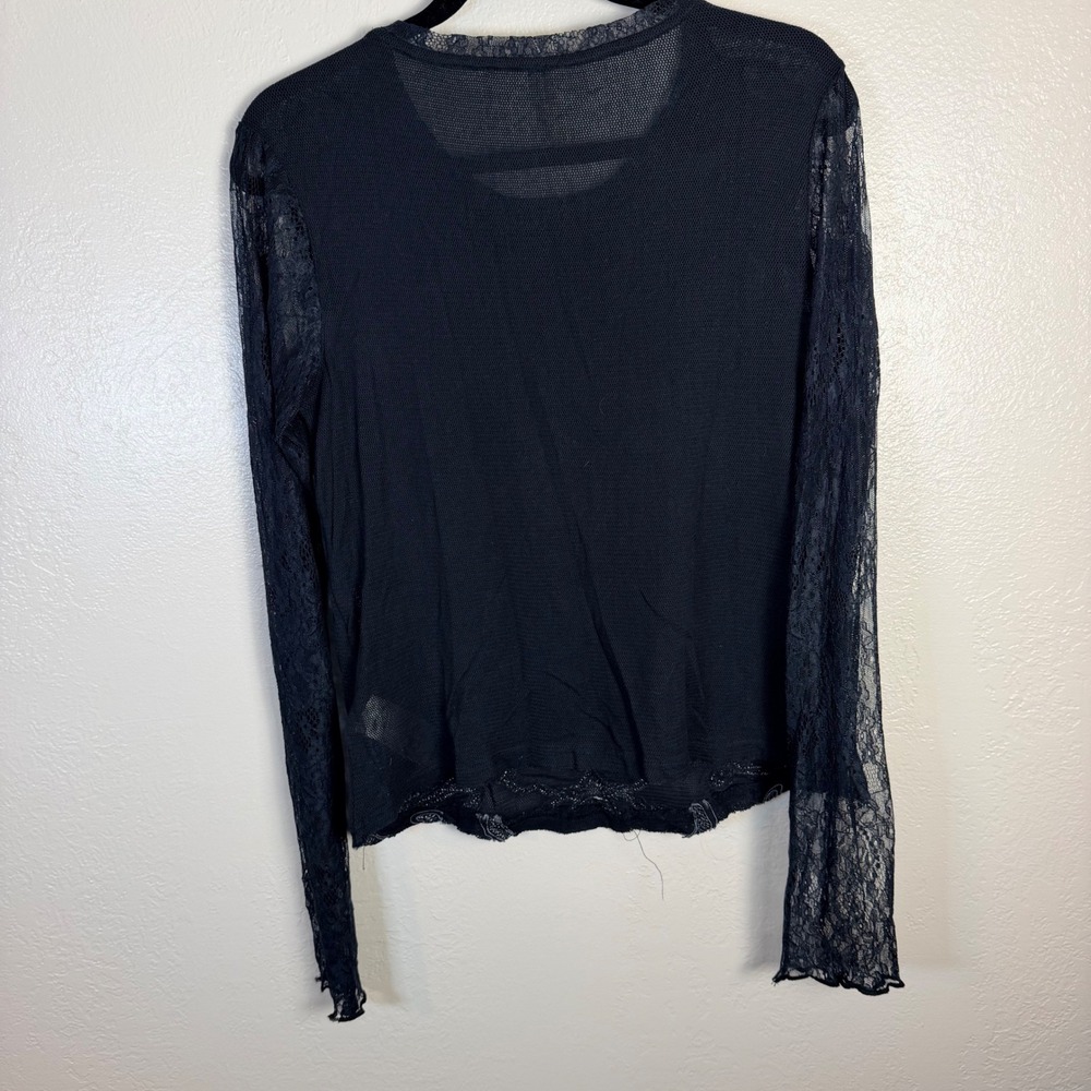 Free People Womens M Navy Mesh Celestial Embroidered Lace Long Sleeve Whimsigoth - Picture 4 of 5